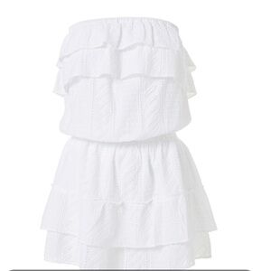 MELISSA ODABASH Mia Frill Ruffle Bandeau Dress In White